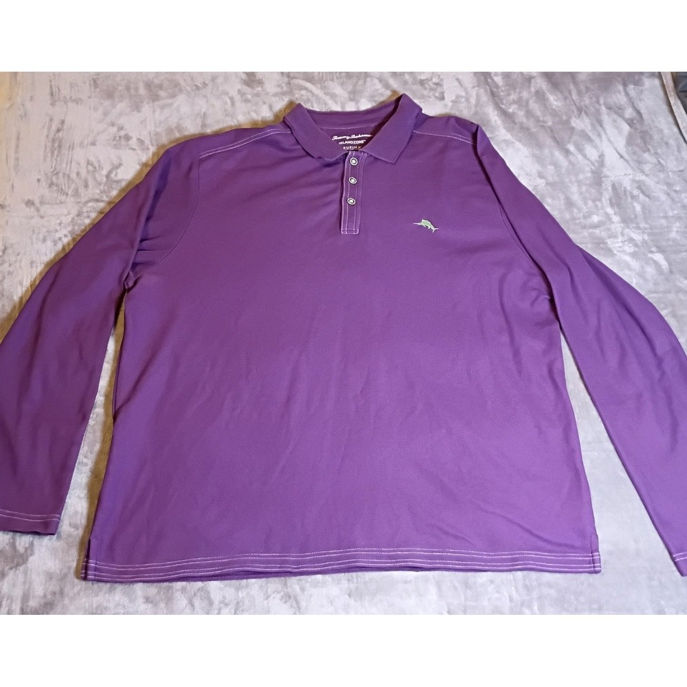 Tommy Bahama IslandZone Supima Cotton Long Sleeve Polo Shirt Purple Mens XL